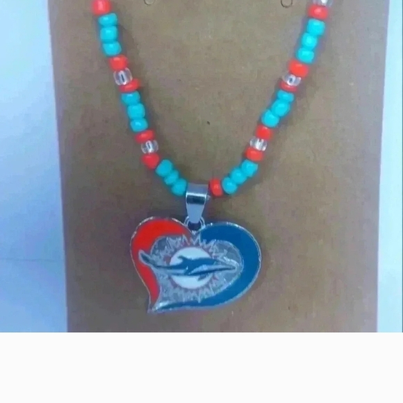 Turquoise and Red Beaded Necklace with Dolphin Pendant - Picture 2 of 4